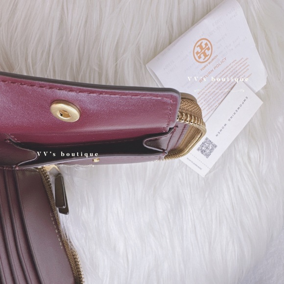 NWT Tory Burch T Monogram Jacquard Bifold Small Zip Wallet Hazelnut Brown 79381 - Picture 5 of 6